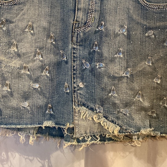 Rhinestone Embellished Denim Mini Skirt - Picture 4 of 11